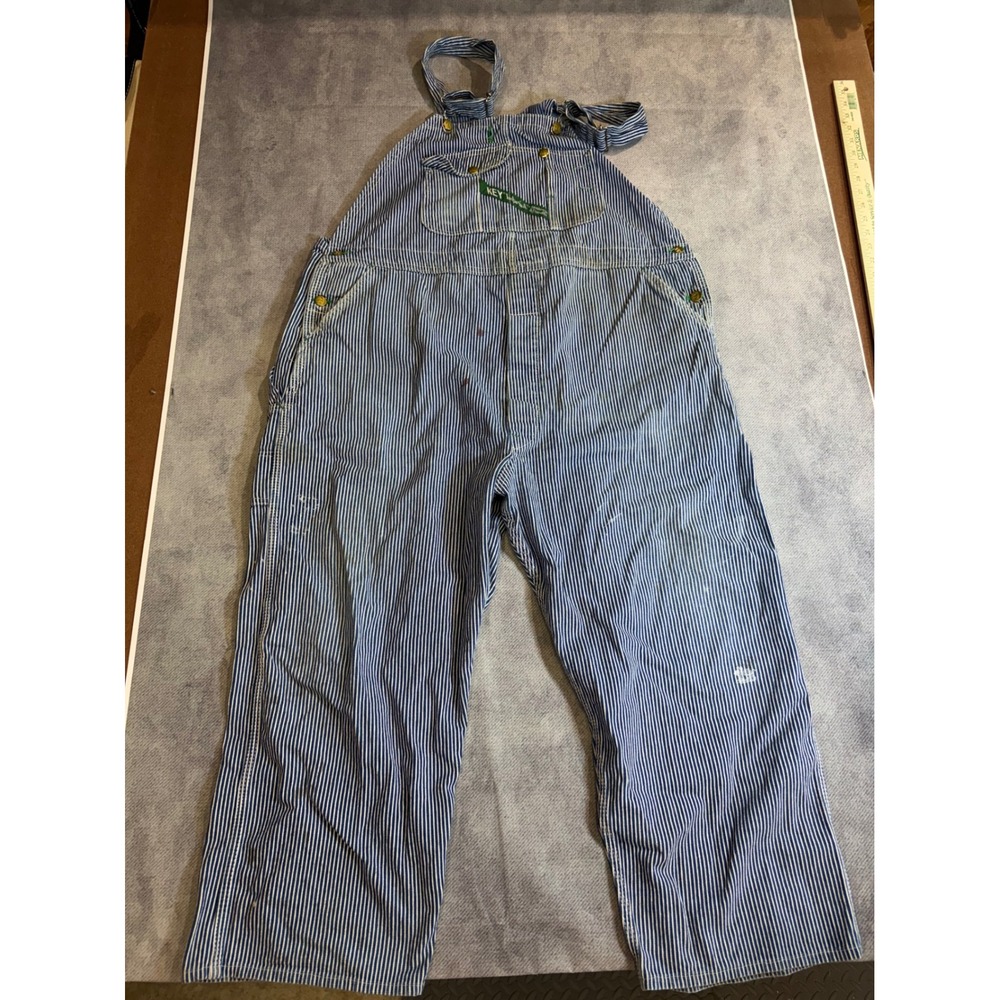 Vintage Key Imperial Hickory Stripe Overalls Mens 48x30 Made in USA stains - Picture 2 of 6